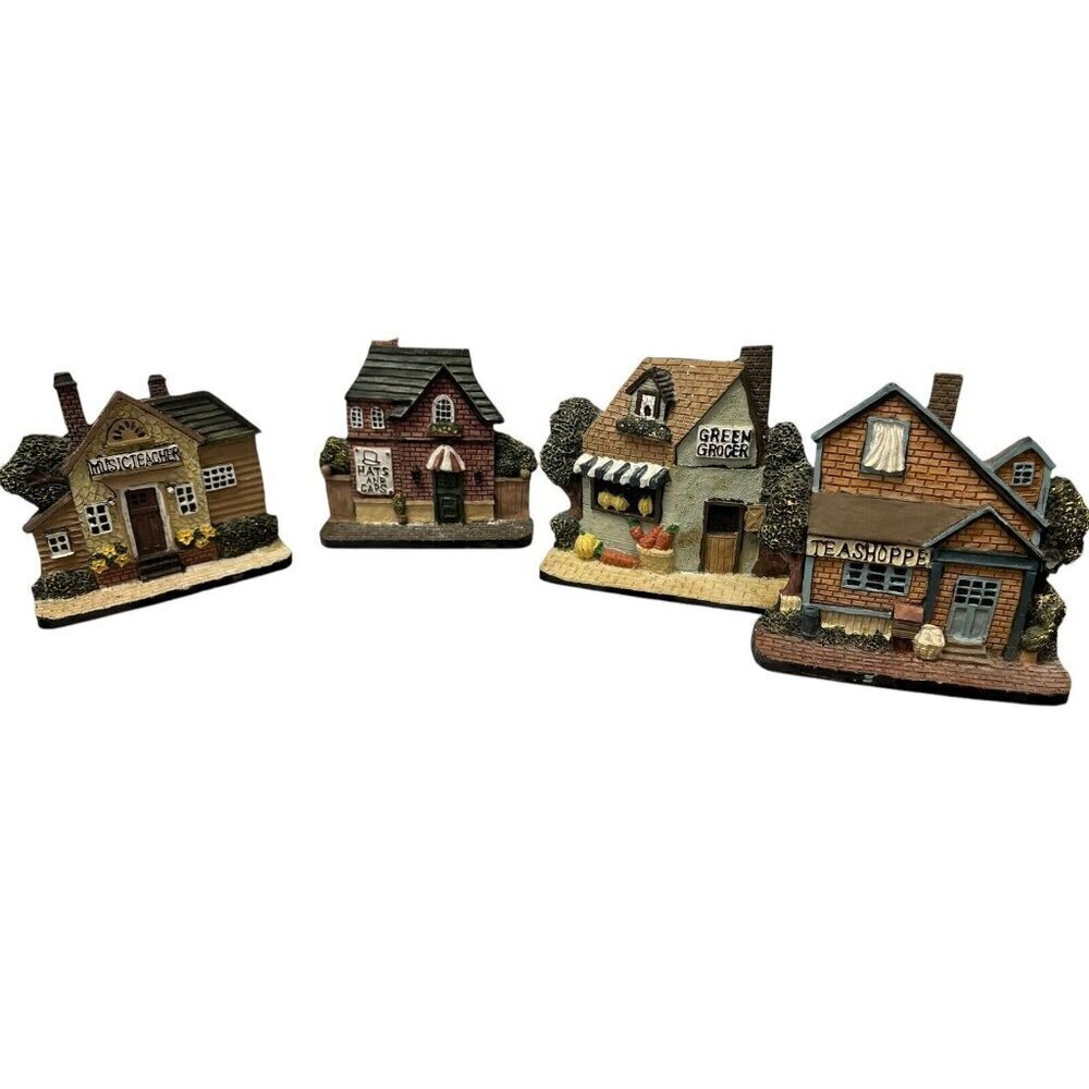 Set of 4 Miniature Shoppe Schoolhouse Grocery Wall Plaques 3.5" Tall Wall Decor